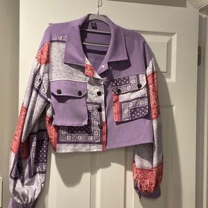 H&M Purple and Red Patchwork Bomber Jacket
